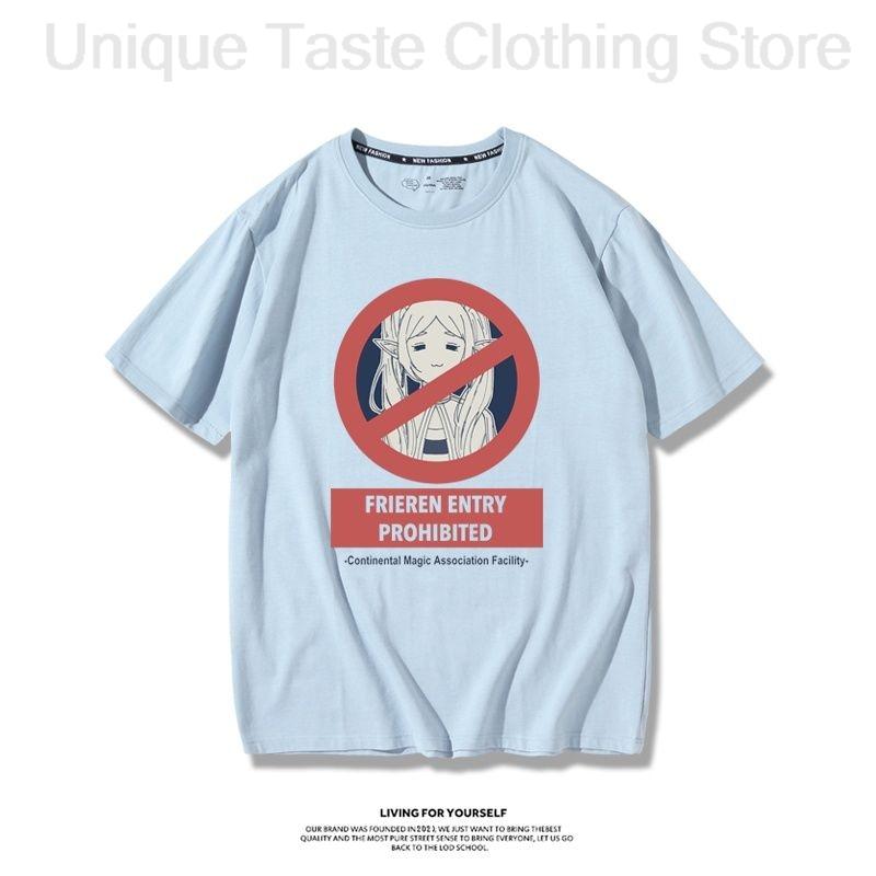 

Frieren Beyond Journeys End T Shirt Cartoon Funny Frieren Entry Prohibited Print Tshirt Unisex Women Cotton Short Sleeve Tee Tops 4XL