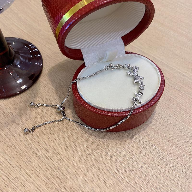 

ins wind bow diamond-set titanium steel bracelet female design silver girlfriend bracelet pull-out hand