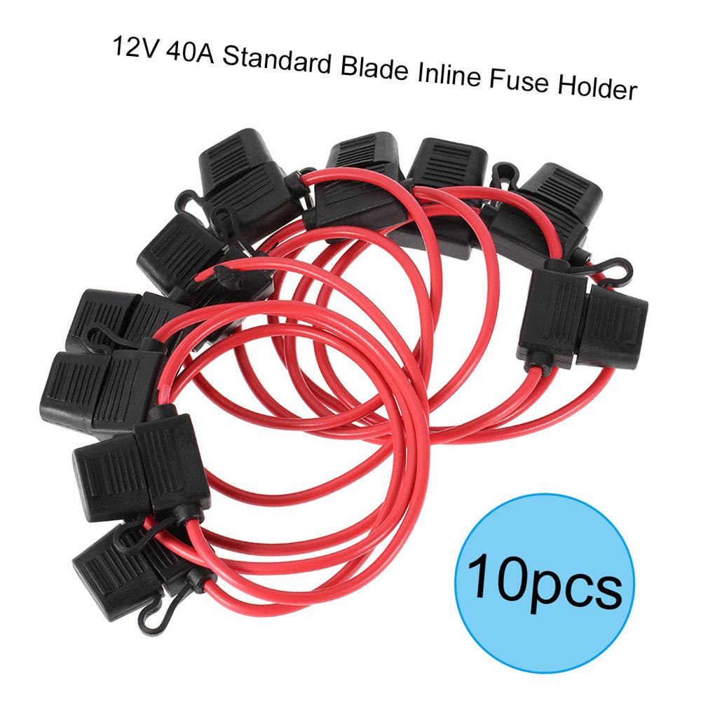 10 Stück DC 12V 40A Standard Flachsicherung Inline Sicherungshalter Spritzwassergeschützt für Auto Motorrad