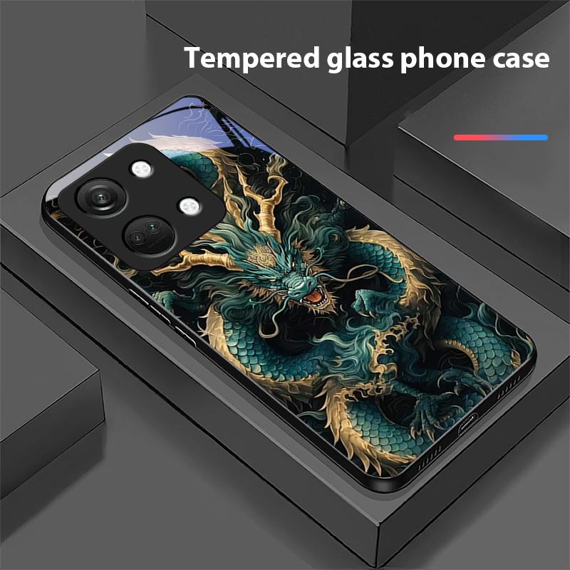 Chiński Smok Wiatru Dla OnePlus Nord 3 5 6T 7 Pro 8 12 10T Reno8 Lite 5G 10R Nord N30 Twarda Obudowa Szkło Hartowane Etui na Telefon Czarne