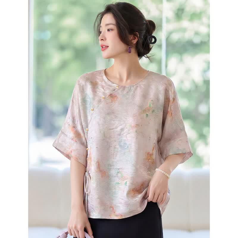 ORIGIN Women s Chinese Style Print Three-Quarter Sleeve Cardigan M