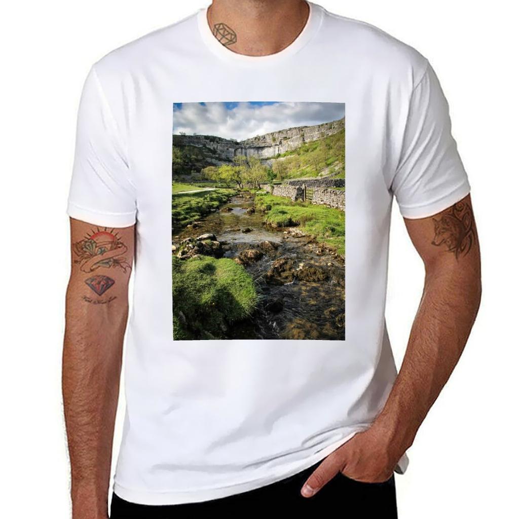 Malham Cove Stream Tshirt T Shirt Unisex Casual Cotton T Shirt Unisex Tshirt