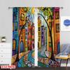 Set Of 2 Vintage Flat Printing Curtain Abstract City Fabric Without Electricity Festive Wall Decor Atmosphere Polyester