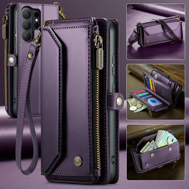 Leather Crossbody Phone Case - Compatible with Samsung S22, S23, S24, S26 Ultra, S10, S20 - Features Shoulder Strap and Card Slot