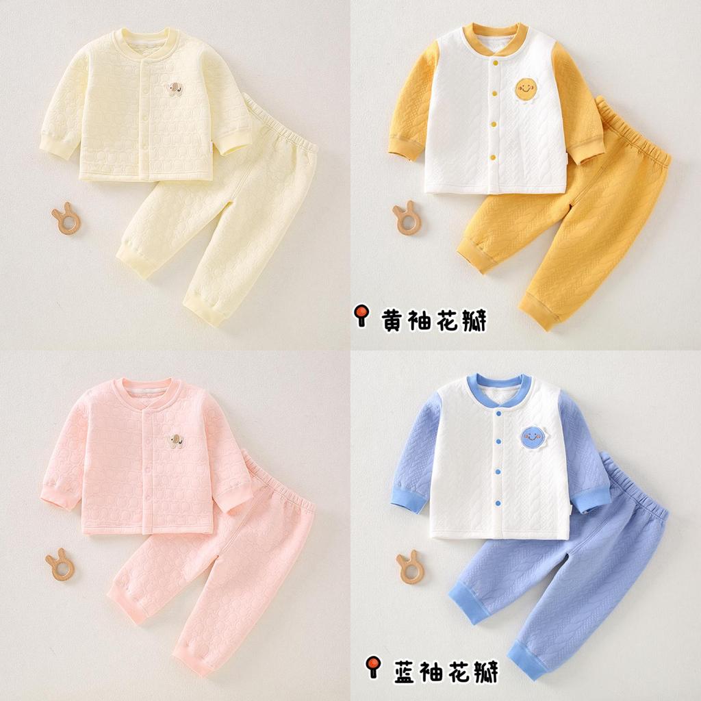 Baby Threelayer Warm Cotton Pajama Set With Cartoon Patterns For Newborns