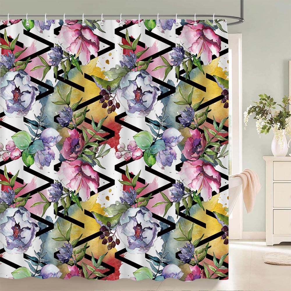 Beautiful Flowers Shower Curtains with hooks Waterproof Bath Curtains for Bathroom Home Decoration Floral Bathroom Curtain