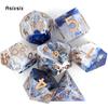 7 Pcs Blue Golden Number Sharp Edge Resin Dice Polyhedral Dice Suitable For Role-Playing Dice PropBoard Game