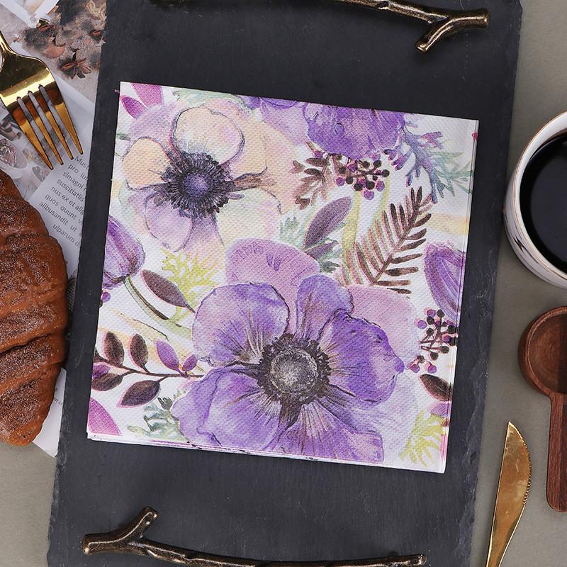 20pcs/bag Retro Purple Flower Printed Napkins Paper Disposable Tableware Wedding Bridal Party Decoration