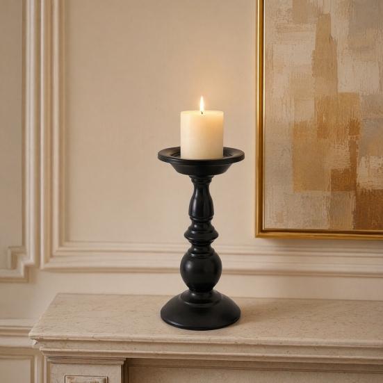 huaqianguhh Vintage Candle Holder, Black Matte Pillar Holders, Metal Heat-Resistant Stand for Scented Candles And Tealights, Retro Candlestick Dining