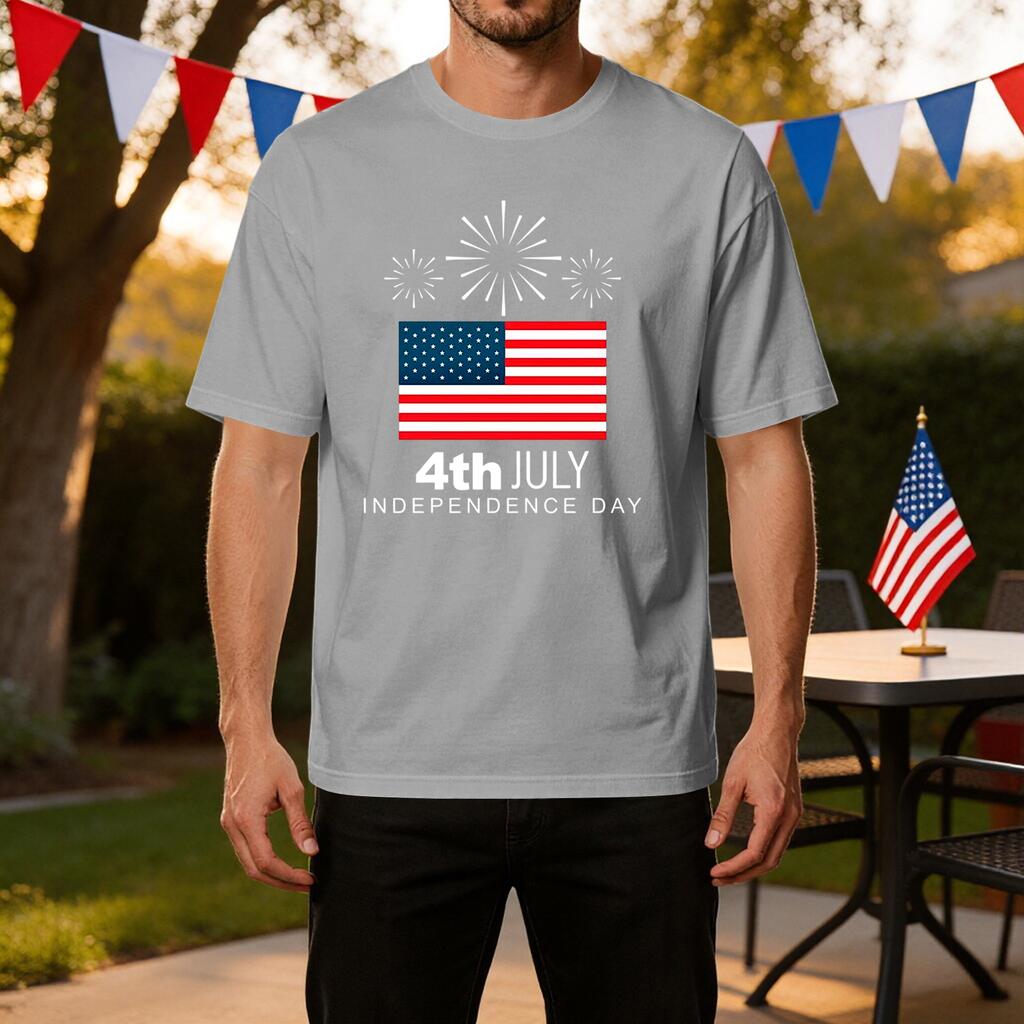 Men's Independence Day T Shirt 4th July Printed Casual Athletic Ice Silk Fabric Short Sleeve Tee Shirt for Outdoor Activities