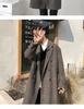 Men's Trendy Double-Breasted Plaid Wool Coat - Autumn/Winter Korean Style, Large Size Hong Kong Fashion