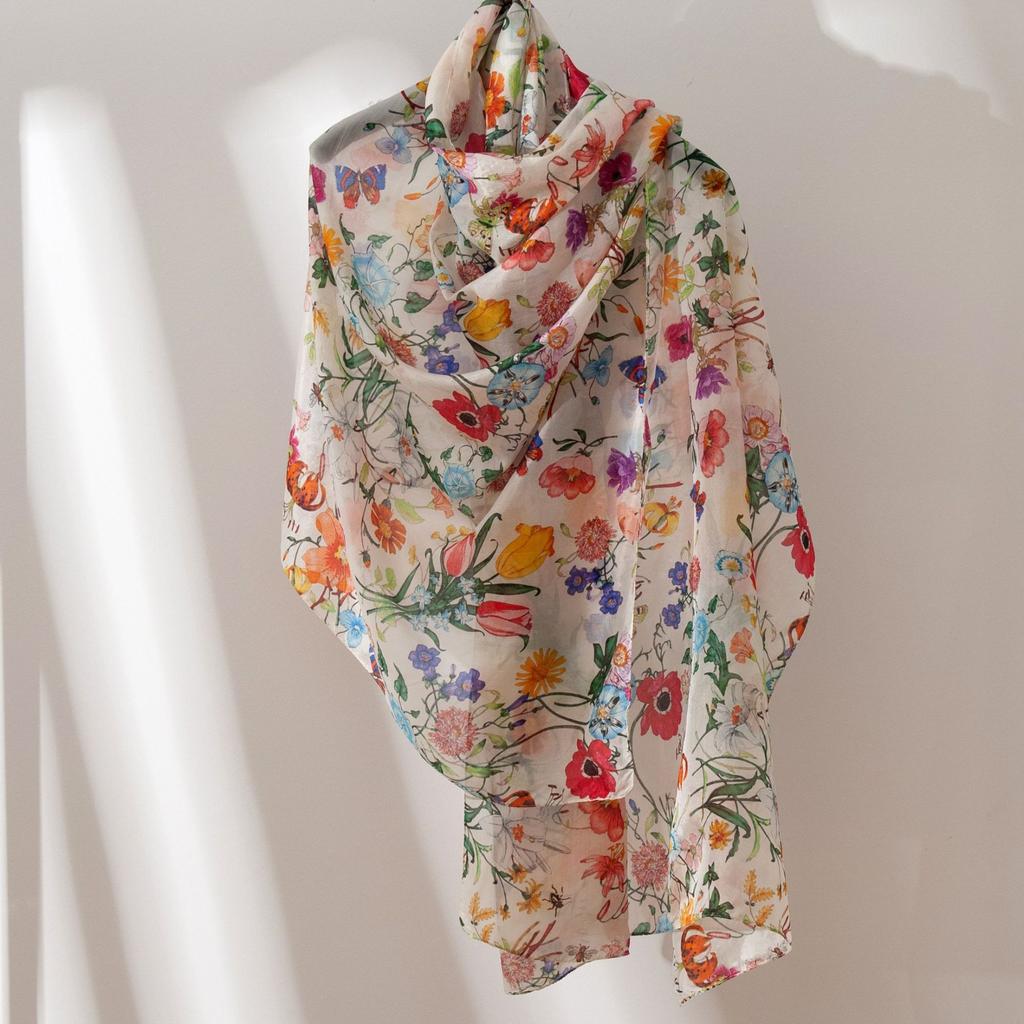 New Summer Scarf Long Silk Scarf  Mulberry Silk Scarf  Fashionable and Versatile Thin Printed Shawl