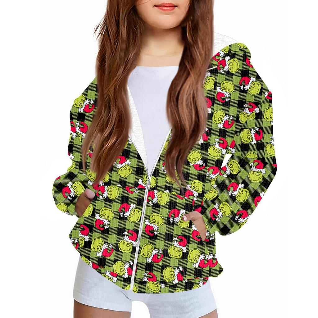 Children Girls And Boys Fashion Jacket Casual Printed Long-sleeved Hooded Cardigan Sweatshirts