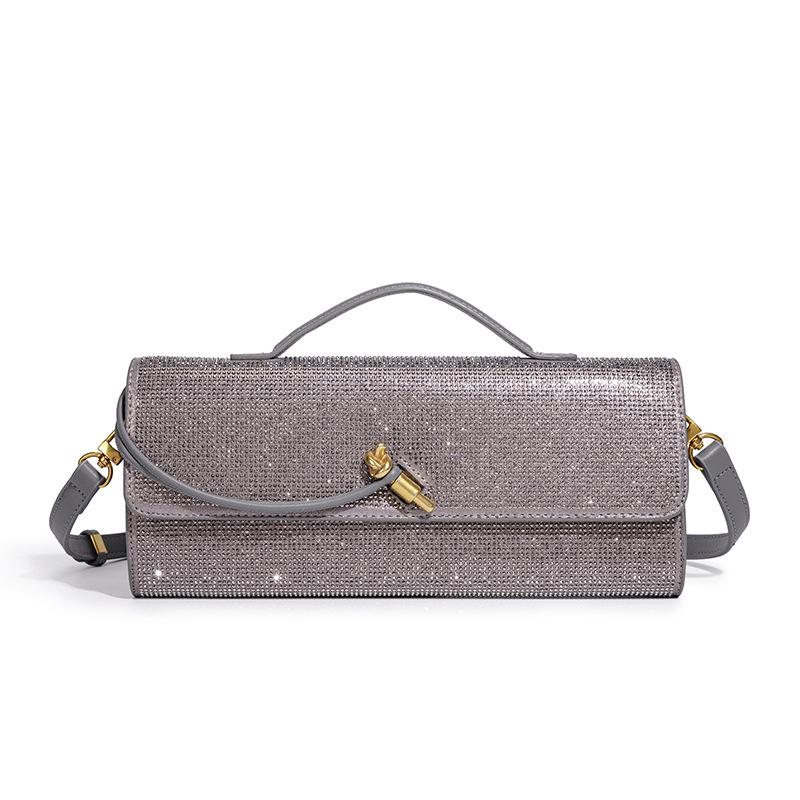 New Hot Diamond Banquet Bag Exquisite Horizontal Diamond Handheld Stick Bag Handheld Long Single Shoulder Diagonal Cross Women's Bag