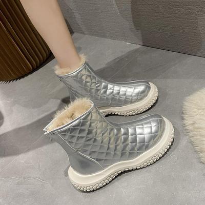 New Metal Bread Shoes New Plush Inner Warm Non Slip Leisure Simple Snow Boots Women