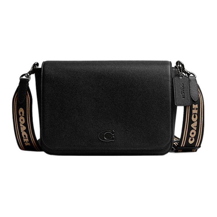 

New COACH Cross Stitch Leather With Canvas Messenger Bag Crossbody Bag Shoulder Bag Medium Size Women s Black CJ843-BLK 25.4*7.6*18.5CM
