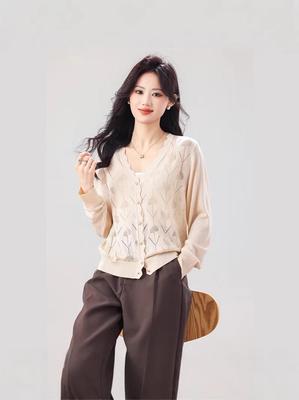 2026 Spring Plus Size Women's Korean Style Hollow Out Knit Cardigan Sweater