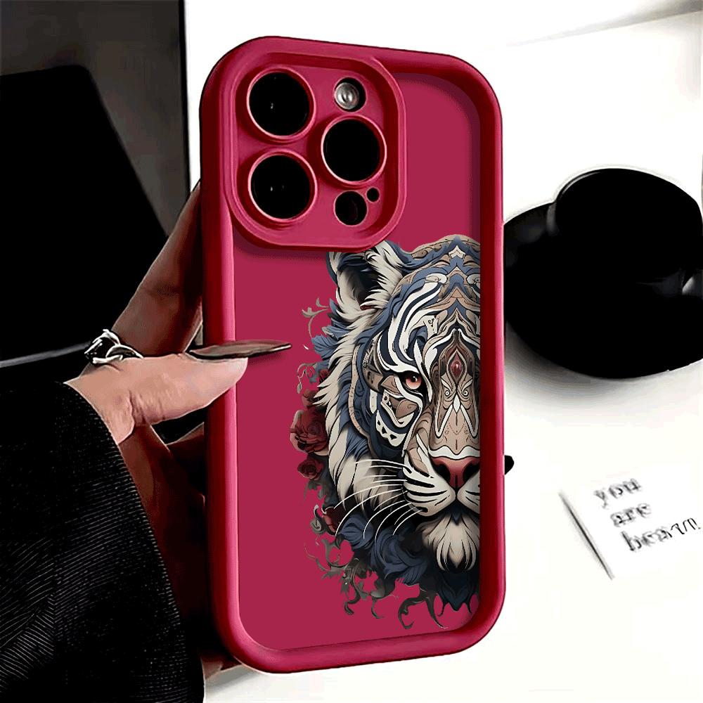 Intricate Tiger Head with Roses Phone Case For iPhone 17 Pro Max 16E 15 Pro 14 13 12 11 Mini AIR XS XR XS 8Plus Flexible Anti Sc