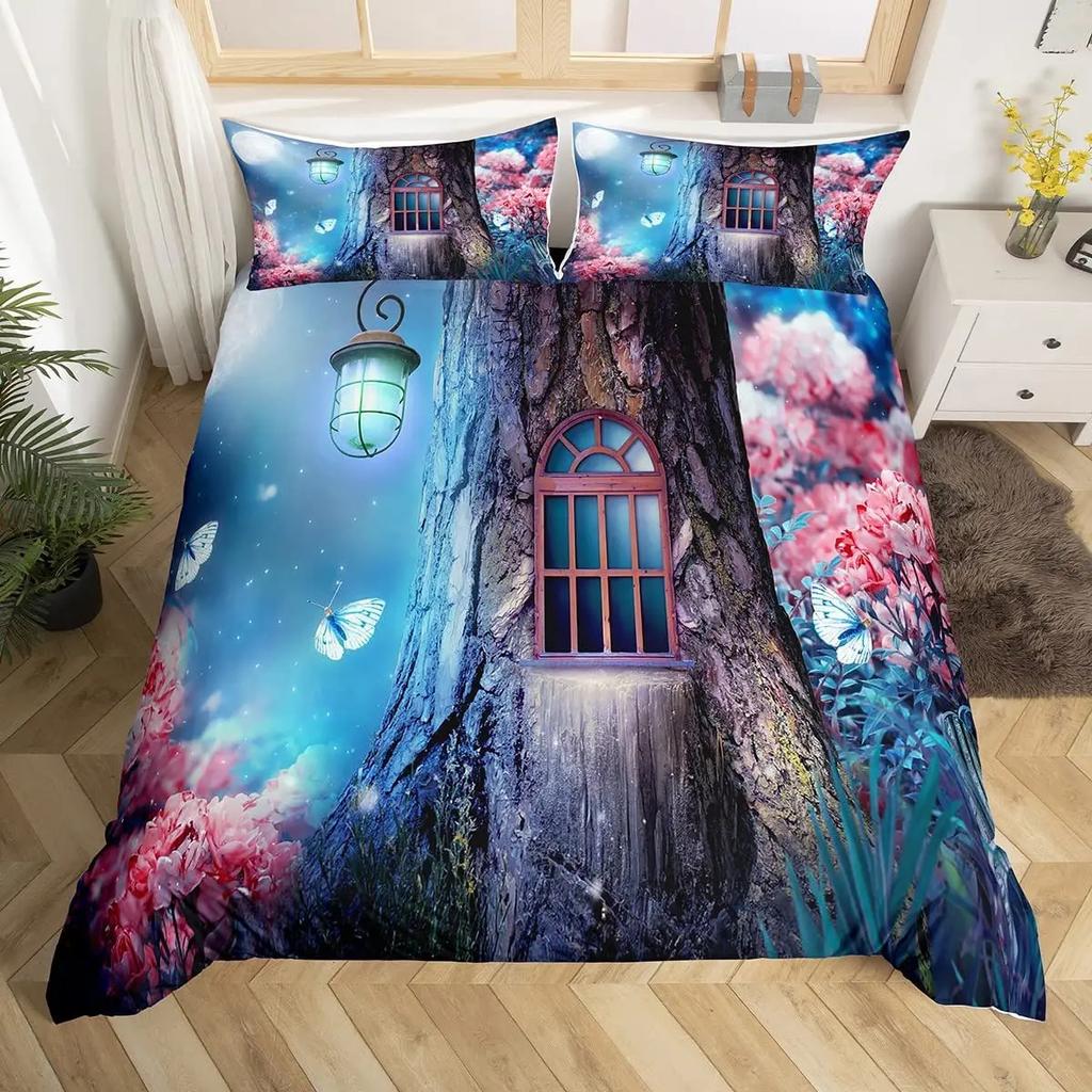 Mushroom Duvet Cover Set Cartoon Castle Bedding Set Microfiber Fungus Botanical Floral Comforter Cover Twin King For Boys Girls