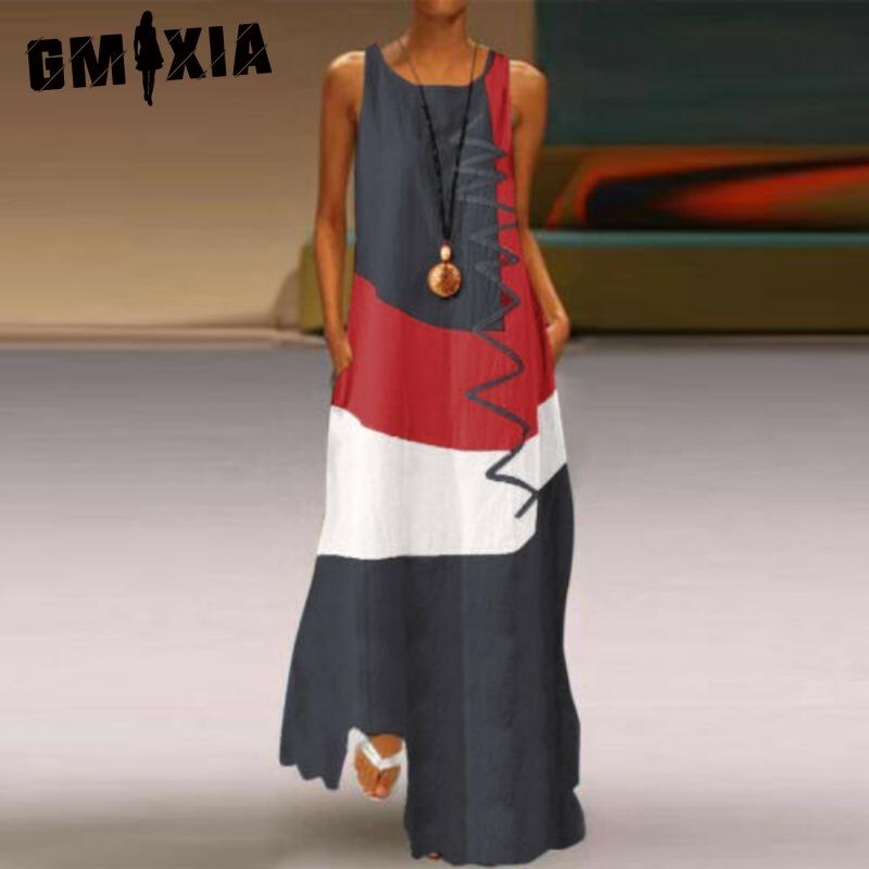 

GMXIA Женские модные летние весенние повседневные платья без рукавов с круглым вырезом XXXXXL серый