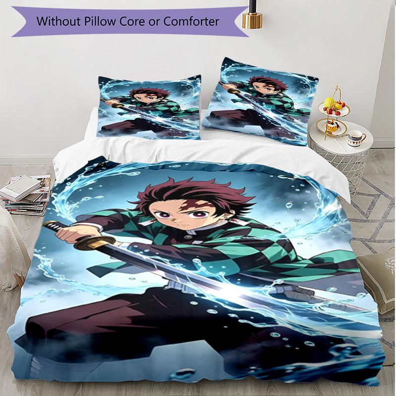 3pcs Duvet Cover Set (1*Duvet Cover + 2*Pillowcase, Without Core), Demon Slayer Print Soft All‑Season Bedding Set, Home Bedroom Decor Gift