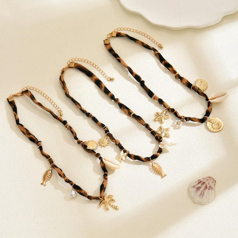 

Летнее колье-чокер из ракушек морской звезды с леопардовым принтом, нишевое, в стиле хип-хоп, многослойное, женское