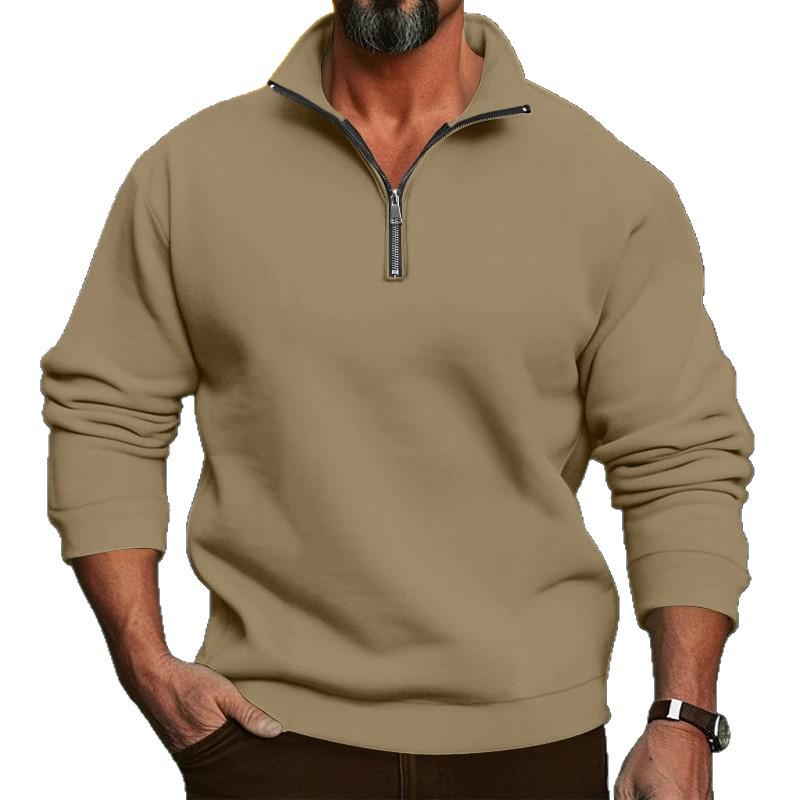 Men's Casual Solid Color Half-Zip Stand Collar Hoodie for Autumn/Winter