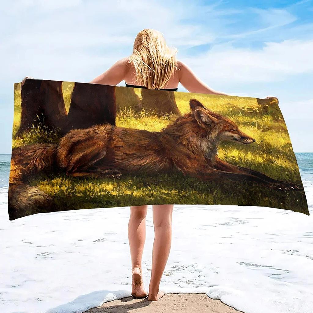 Cute Fox Beach Towel Wild Animal Bath Towels Bathroom Sport Bar Towel for Adult Kids Microfiber Shower Quick Dry Swimming Cover