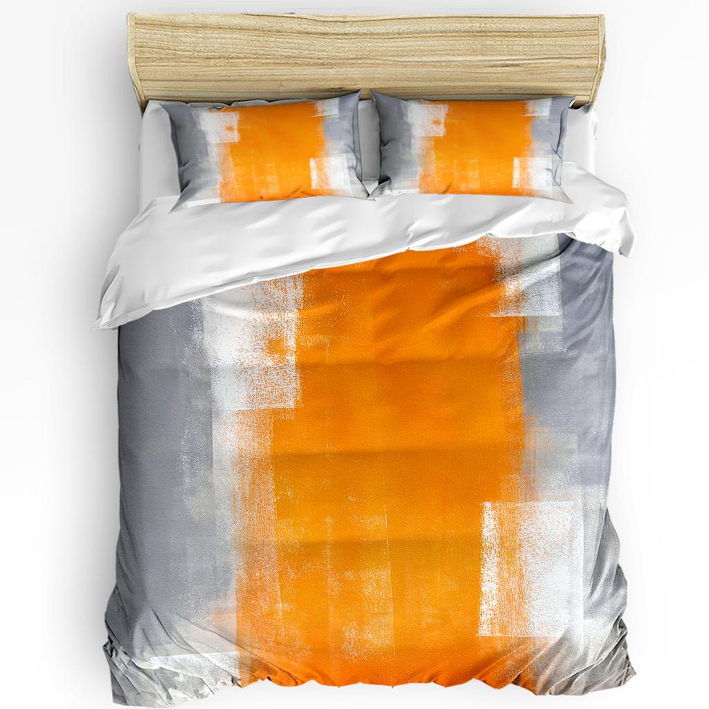 Orange Gray Abstract Oil Painting Texture Soft Duvet Cover With Pilow Case 3pcs Beding Set Comfortable Quilt Cover Double Bed Home Textile