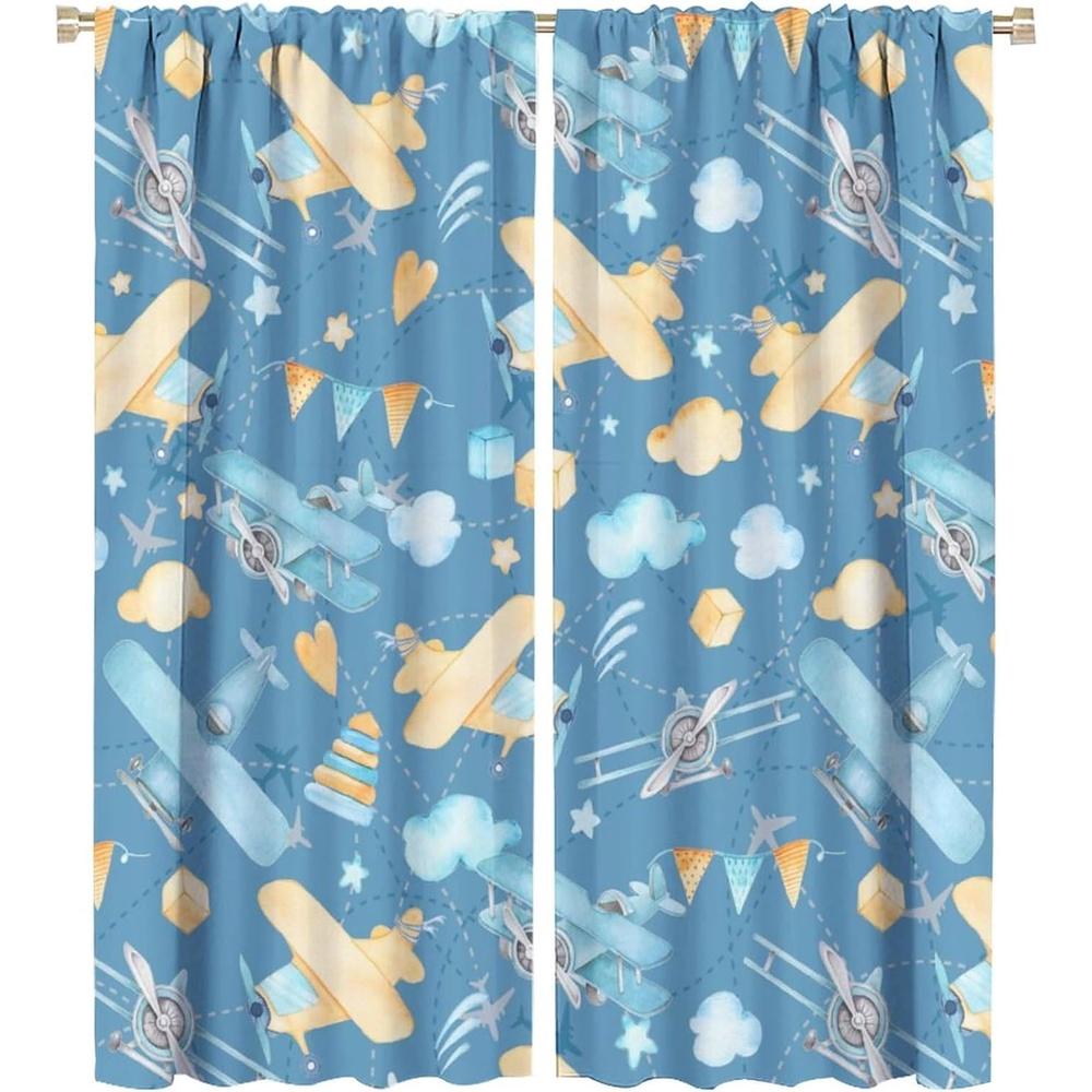 

Panels Airplane Curtains Thermal Insulated Room Darkening Drapes Blue Sky Theme Cordless Peach Beige Blackout Made Of Polyester W100*H70(CM)-Grommet top&2PCS