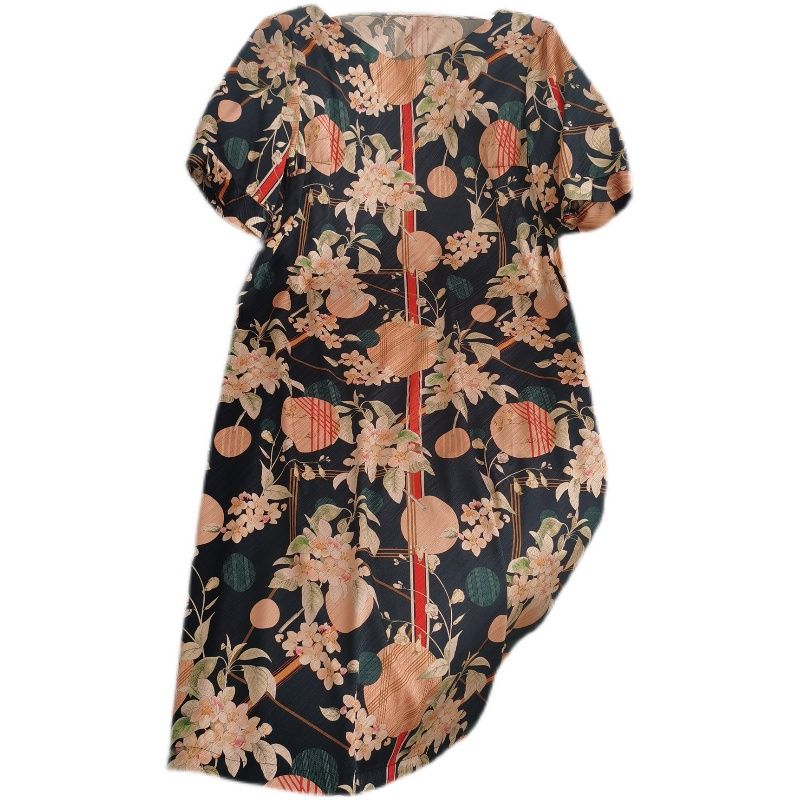 Silk Dress Print Short Sleeve Mulberry Silk Silm Midi Dress Mother Dress New Sennu New Arrival Women's Clothing Slim Looking