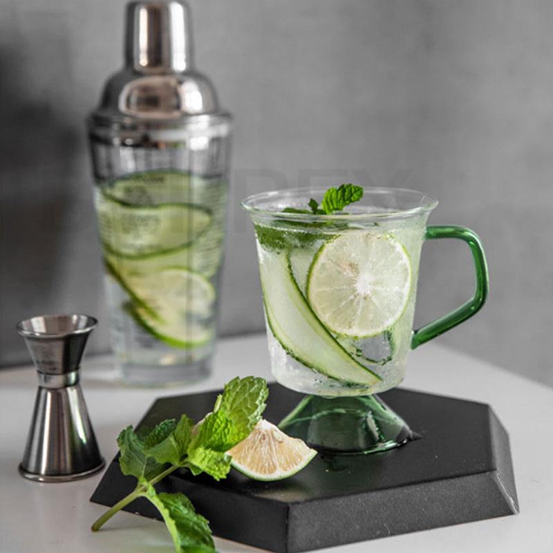 BORREY Coffee Mug Green Glass Cup Milk Tea Cups Goblet Amber Glass Mug Office Drinkware Water Beer Cocktail Glass Teacup 300ML