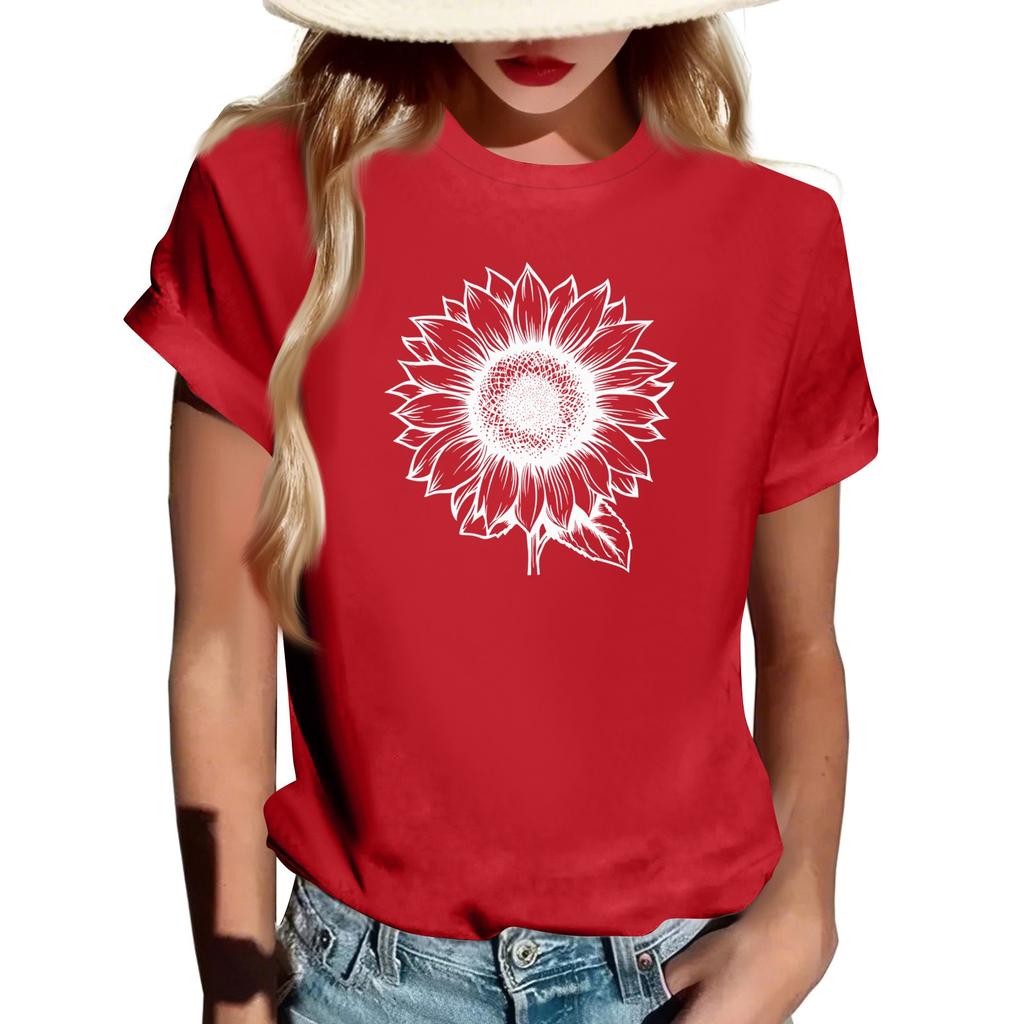 Damen Modisches Rundhals Casual Retro Print Kurzarm T-Shirt Top