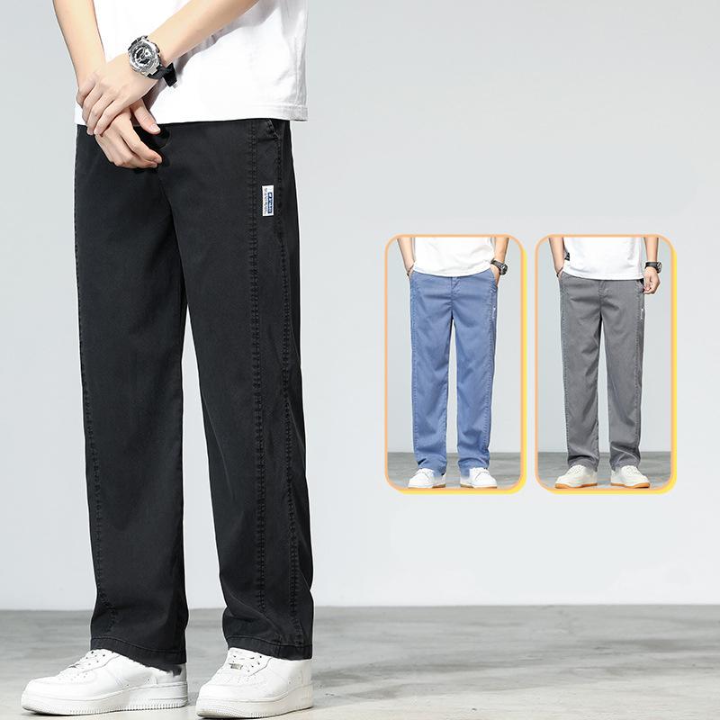 Summer Ultrathin Soft Lyocell Fabric Men's Jeans Loose Straight Denim Pants Design Casual Trousers