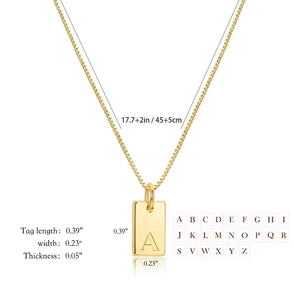 18K Gold Plated Initial Letter Square Pendant Necklace for Women Trendy Stainless Steel Box Chain Necklace Waterproof Jewelry