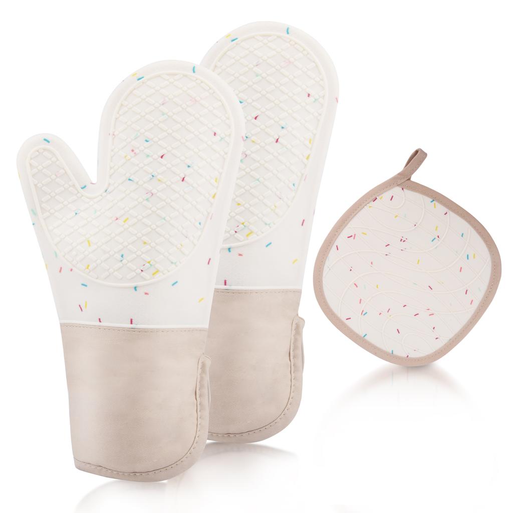 3pcs/set Heat Resistant Silicone Gloves Home Kitchen Accessories Waterproof Pot Holder BBQ Oven Mitts Pan Mat Cake Baking Tool