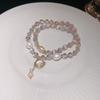 Handmade Cats Eye Stone Double Layer Bracelet With Pearl Accents Geometric Design Vintage Chic Womens Jewelry