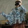 Johnature Camicie Vintage da Donna Top Primavera Stile Cinese Collo Alto Manica Lunga Stampa Floreale Bottoni Camicie Larghe