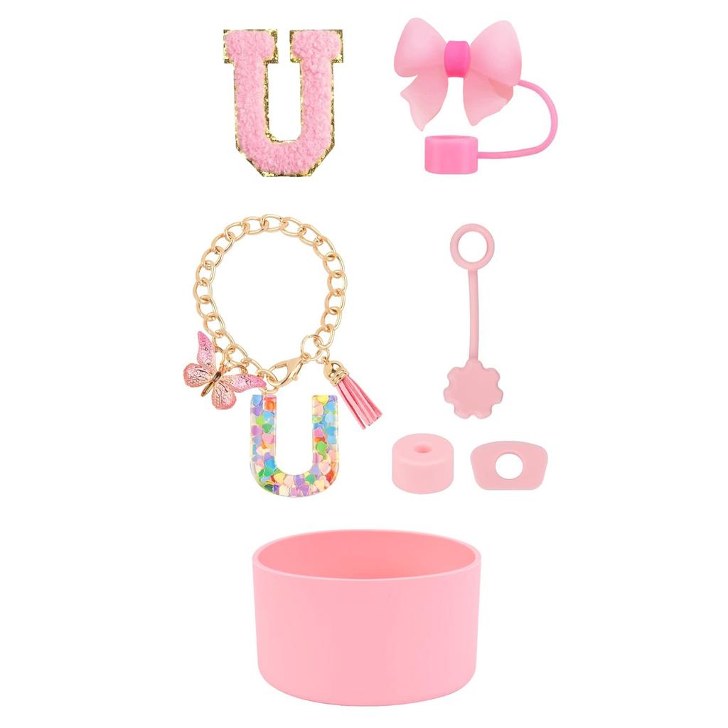 7pcs Cup Accessories Set for Stanley 30oz 40oz Tumbler Straw Cover Cap Boot Spill Proof Stopper Letter Keychain Charm Sticker