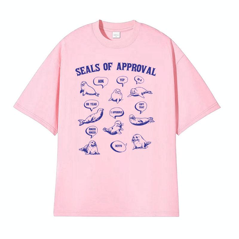 Seals of Approval Lustiges Meme Retro T-Shirt für Männer Frauen Mode Ästhetisch 90er Jahre T-Shirts Lässig Baumwolle Rundhals Kurzarm T-Shirt