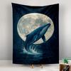 Whale Jumping Under Full Moon Night Scene Patterned tapestry for bedroom and living room home decor