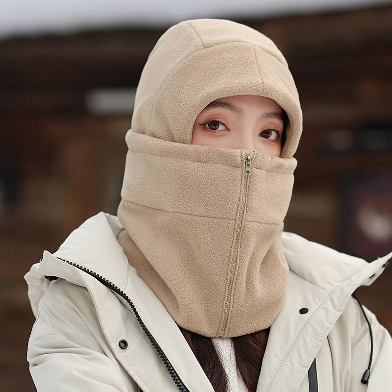 Autumn and Winter Headgear Female Cycling Warm Electric Vehicle Windproof Mask Integrated Fleece Ear Protector Pullover Cap