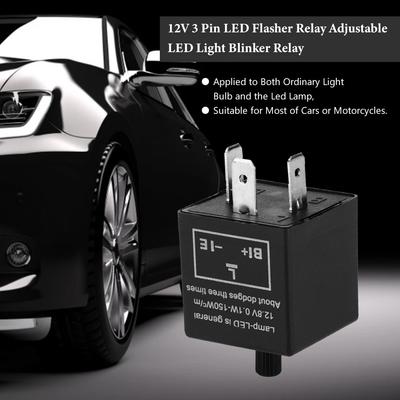 Flasher Blinker Relay Fix 12V 3 Pin Adjustable LED Light For Turn Signal Indicator Tool