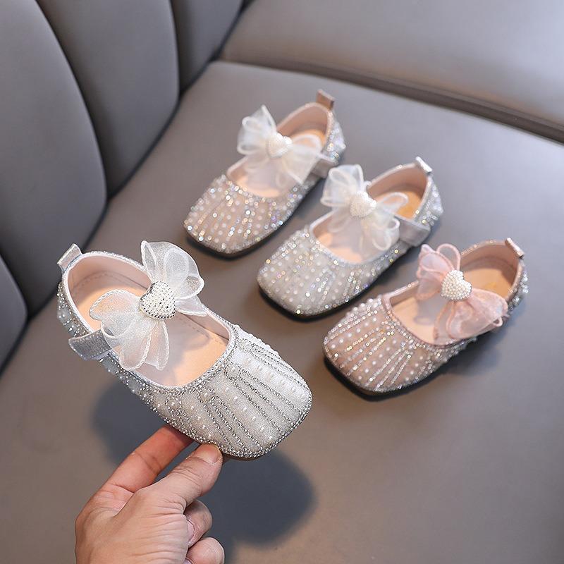 Nuove scarpe in pelle per bambine stile principessa coreana per primavera/autunno, piccole/medie/grandi, scarpe singole, scarpe da ballo, scarpe da spettacolo, tulle