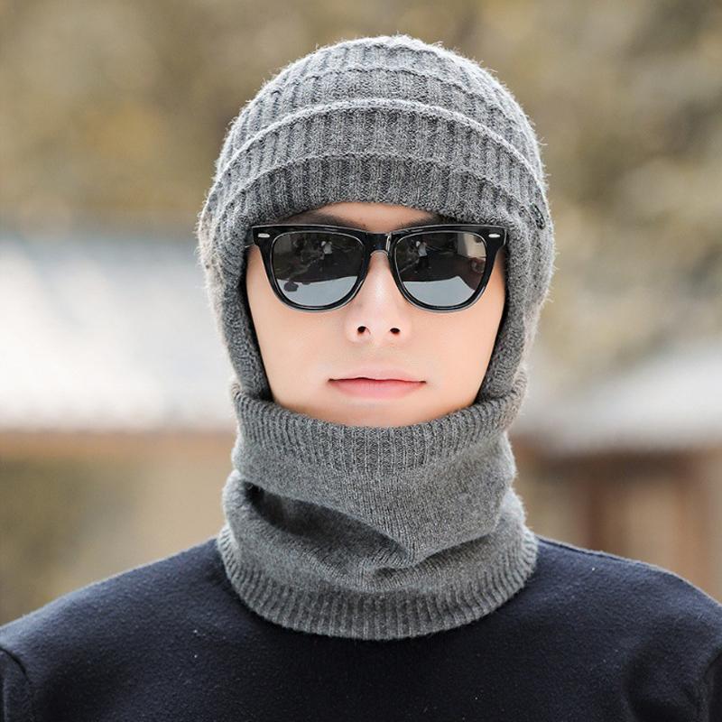 Strickmütze Schal Set Herren Winter Fleece Wolle Mütze Mittelalterliche und Ältere Dicke Warme Mütze