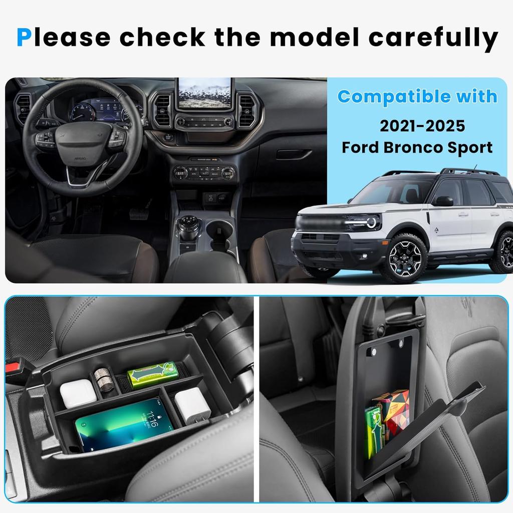 2PCS Center Console Organizer Compatible with -2026 Ford Bronco Sport/ -2026 Ford Escape Armrest Storage Tray ert Hidden Storage Box Interior
