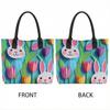  Cute Bunny Floral Tote Bag for Daily Shopping Travel Women Casual Printed Canvas Handbag
