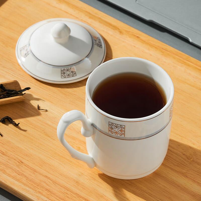 Youlaifu Ceramic Tea Cups with Lids Set of 6 Office Meeting Business Water Cups