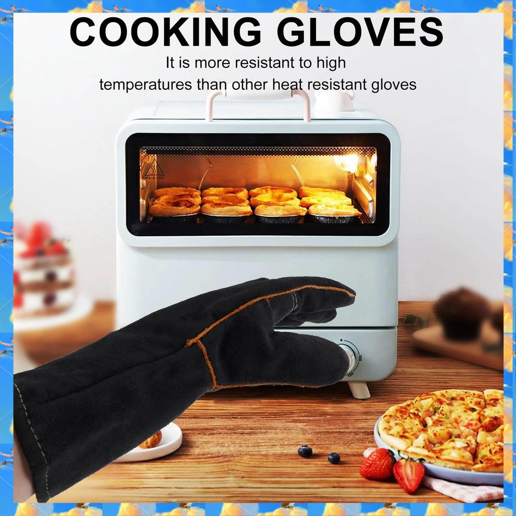 FTS Extrem Hitzebeständige & Feuerfeste Handschuhe Leder Mit Nähten, Fäustlinge Perfekt Für Kamin, Ofen, Grill, Schweißen, BBQ, MIG, Topf H