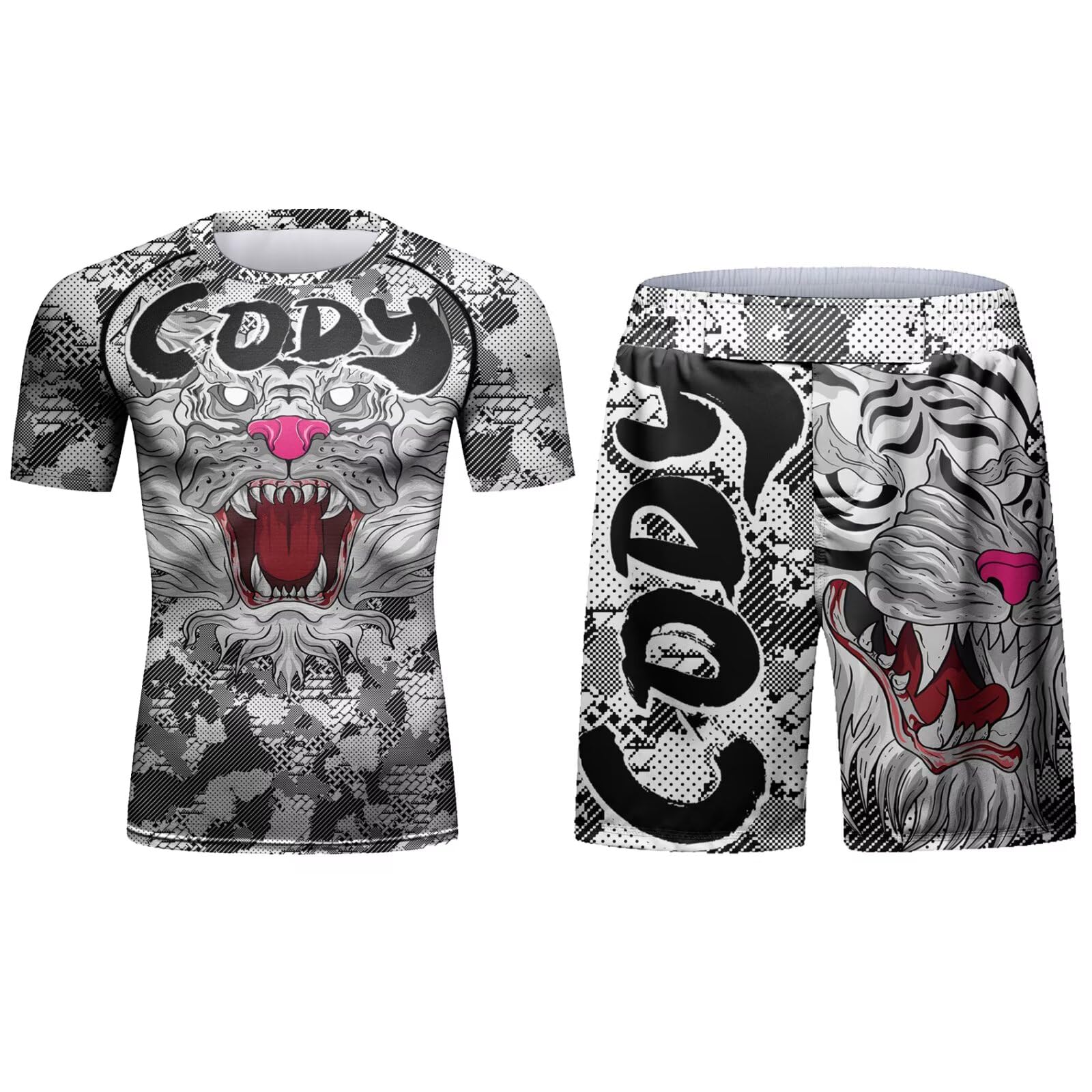 

ORBU Компресійна спортивна білизна з коротким рукавом та шортами з принтом Power Stretch Ідеально підходить для тренувань та літа Комплект чоловічий, Футболка